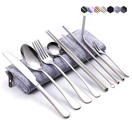 9pc Tableware Portable Silverware Travel/Camping Cutlery Set Knives Fork Spoon 